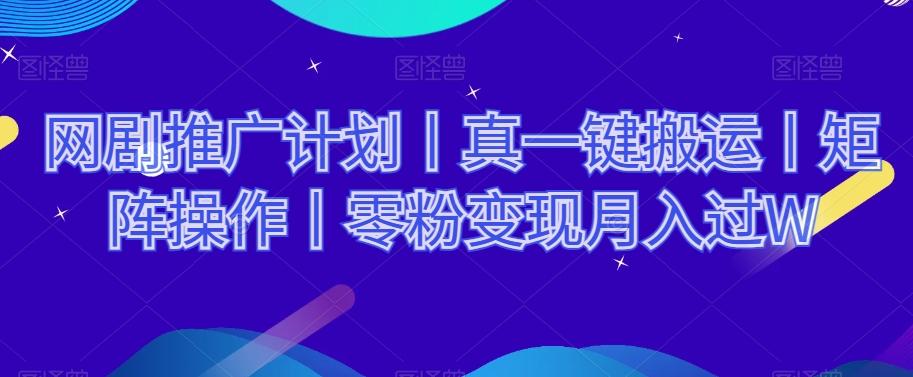 网剧推广计划丨真一键搬运丨矩阵操作丨零粉变现月入过W-小艾项目网