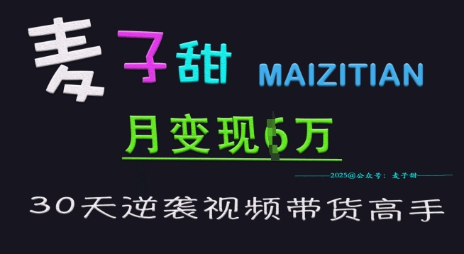 麦子甜30天逆袭视频带货高手，单月变现6W加特训营-卿云社