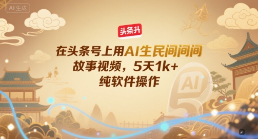 在头条号上用AI生民间故事视频,5天1k+,纯软件操作