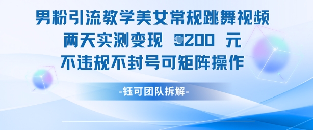 男粉引流教学美女常规跳舞视频两天实测变现1k+，不违规不封号可矩阵操作-卿云社