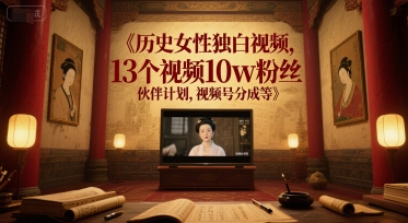 历史女性独白视频，13个视频10w粉丝，伙伴计划，视频号分成等-卿云社