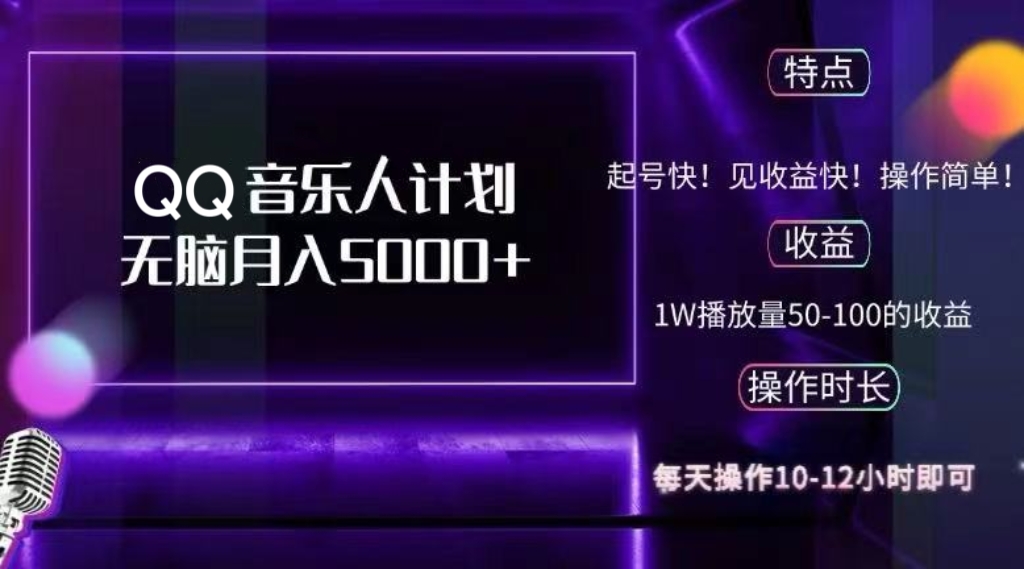 2024 QQ音乐人计划，纯无脑操作，轻松月入5000+，可批量放大操作-卿云社