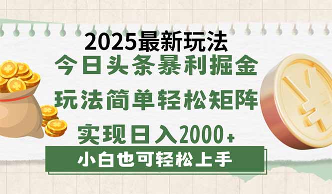 今日头条2025最新玩法，思路简单，复制粘贴，轻松实现矩阵日入2000+-卿云社