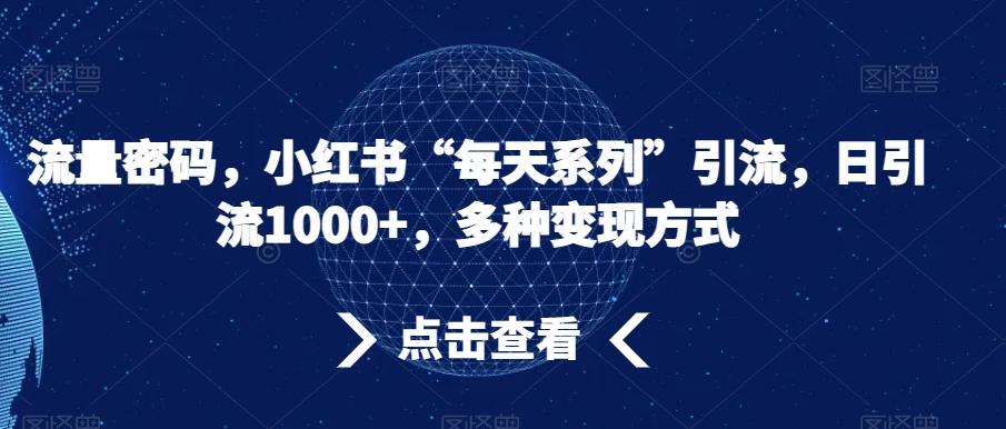 流量密码，小红书“每天系列”引流，日引流1000+，多种变现方式【揭秘】-小艾项目网
