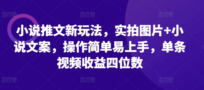 小说推文新玩法，实拍图片+小说文案，操作简单易上手，单条视频收益四位数-卿云社