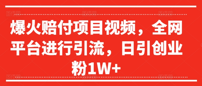 爆火赔付项目视频，全网平台进行引流，日引创业粉1W+【揭秘】-卿云社