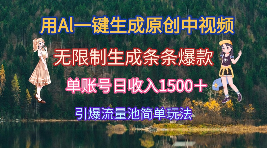 用Al一键生成原创中视频，无限制生成条条爆款，单账号日收入1500＋引爆…-卿云社
