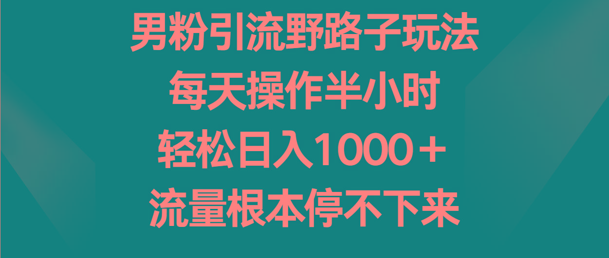 男粉引流野路子玩法，每天操作半小时轻松日入1000＋，流量根本停不下来-卿云社