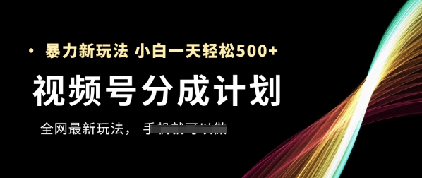 视频号分成计划，全网最暴力玩法，新手一天也能轻松5张+-卿云社