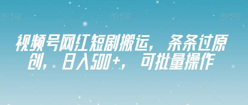 视频号网红短剧搬运，条条过原创，日入500+，可批量操作【揭秘】-卿云社
