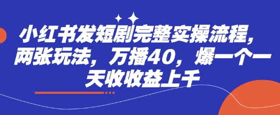 小红书发短剧完整实操流程，两张玩法，万播40，爆一个一天收收益上千-卿云社
