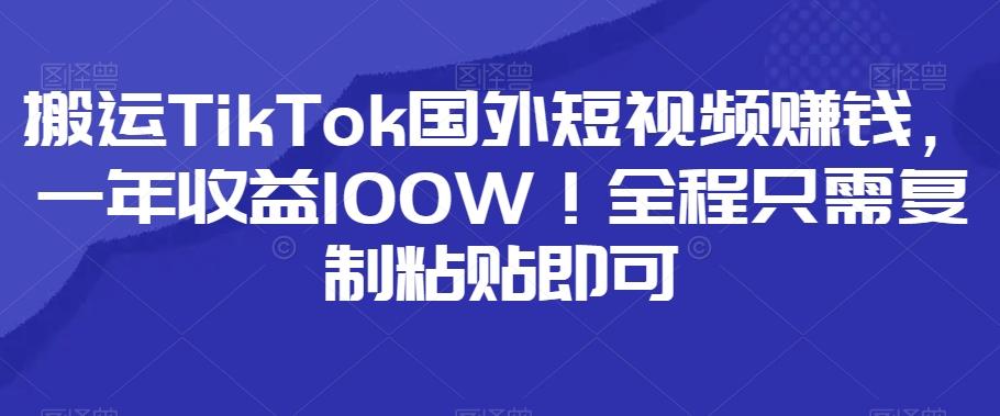 搬运TikTok国外短视频赚钱，一年收益100W！全程只需复制粘贴即可-卿云社
