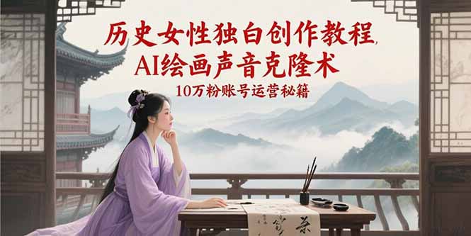 历史女性独白创作教程，AI绘画声音克隆术，10万粉账号运营秘籍-卿云社