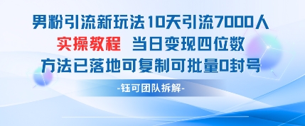 男粉引流新玩法10天引流7000人当日变现四位数可复制可批量0封号-卿云社