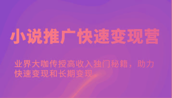 小说推广快速变现营-业界大咖传授高收入独门秘籍，助力快速变现和长期变现。-卿云社