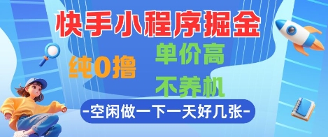 快手小程序掘金，纯0撸，单价高不养机 利用空闲时间做一做，一天好几张【揭秘】-卿云社