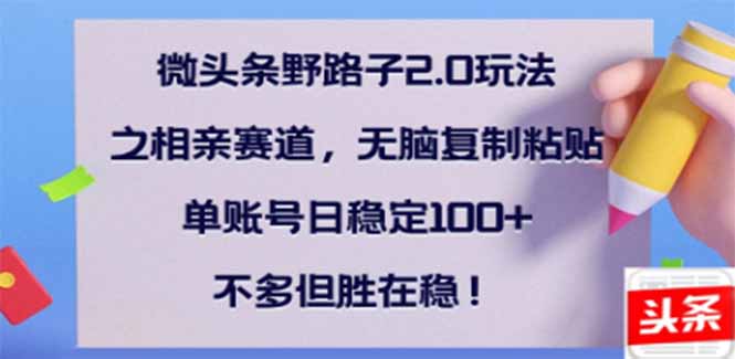 微头条野路子2.0玩法之相亲赛道，无脑搬砖复制粘贴，单账号日稳定300+…-卿云社