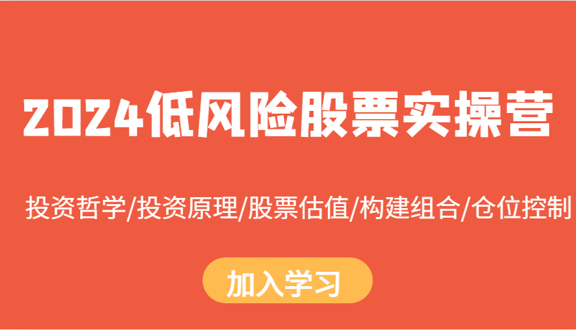 2024低风险股票实操营：投资哲学/投资原理/股票估值/构建组合/仓位控制-卿云社