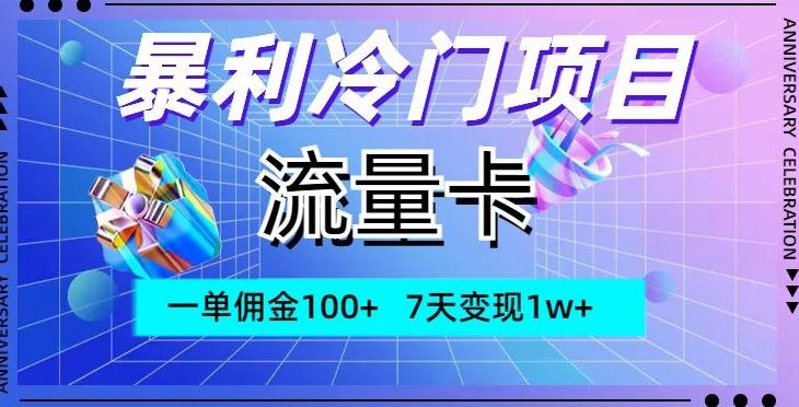 暴利冷门项目，流量卡，一单佣金100+，7天变现1w+-卿云社