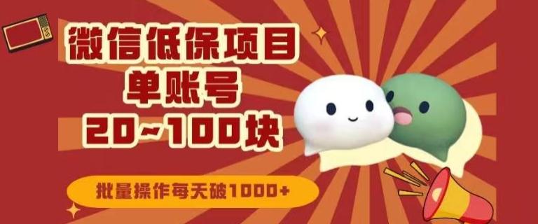 微信领低保单账号20元-100元，批量操作每天破1000+-卿云社