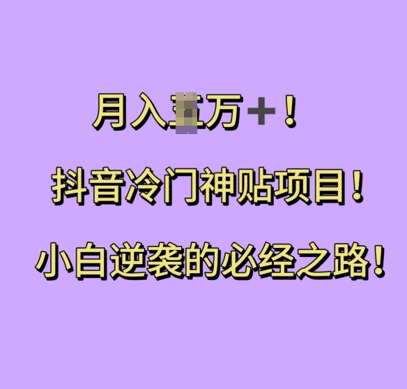 抖音冷门神贴项目，小白逆袭的必经之路，月入过W【揭秘】-小艾项目网