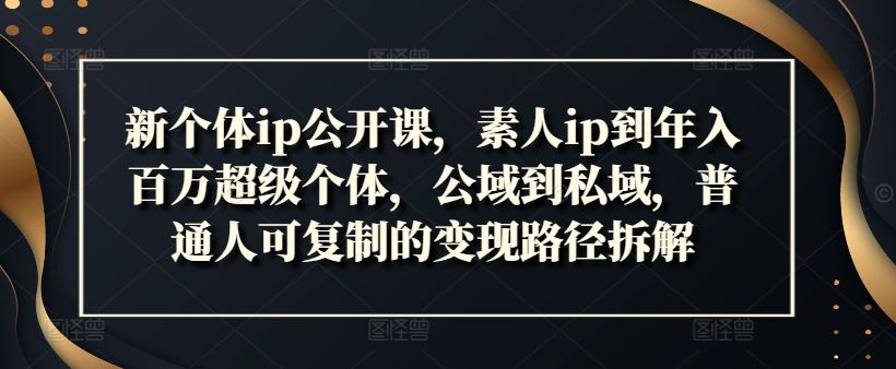 新个体ip公开课，素人ip到年入百万超级个体，公域到私域，普通人可复制的变现路径拆解-卿云社