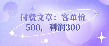 付费文章：客单价500，利润300-卿云社