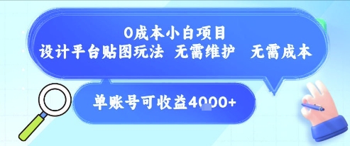 0成本小白项目，设计平台贴图玩法，无需维护，无需成本，单账号单月可产生收益4k+-卿云社