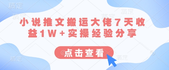 小说推文搬运大佬7天收益1W+实操经验分享-卿云社