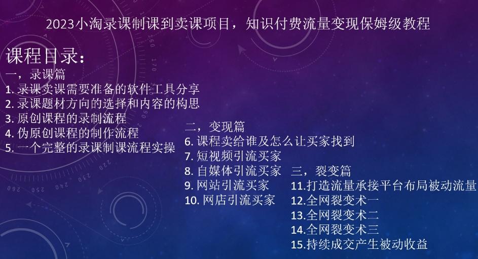 2023小淘录课制课到卖课项目，知识付费流量变现保姆级教程-卿云社