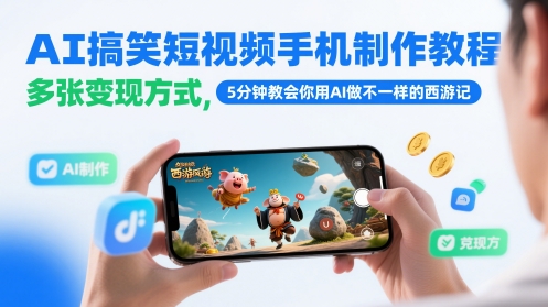 AI搞笑短视频手机制作教程，多张变现方式，5分钟教会你用AI做不一样的西游记-卿云社