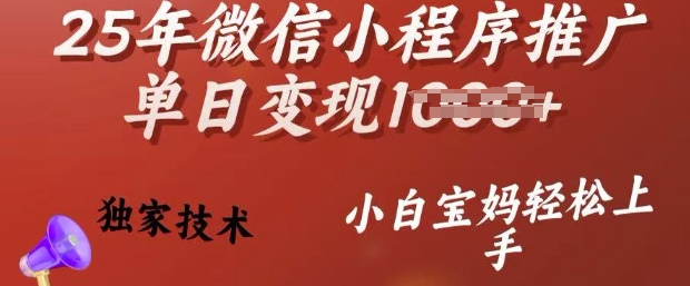 25年微信小程序推广单日变现多张，独家技术，小白宝妈轻松上手【揭秘】-卿云社