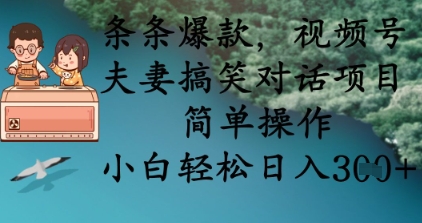 条条爆款，视频号夫妻搞笑对话项目，简单操作，小白轻松日入3张+-卿云社