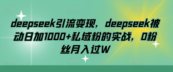 deepseek引流变现，deepseek被动日加1000+私域粉的实战，0粉丝月入过W-卿云社