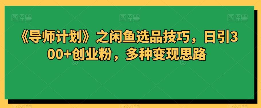 《导师计划》之闲鱼选品技巧，日引300+创业粉，多种变现思路-卿云社
