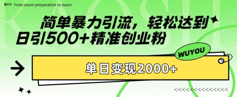 简单暴力引流，轻松达到日引500+精准创业粉，单日变现2k【揭秘】-卿云社
